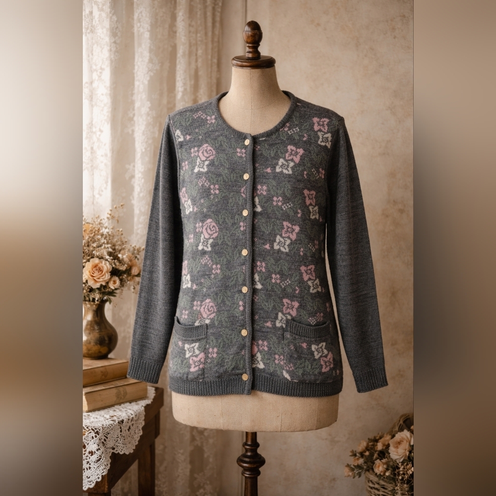 Vintage D’allairds Floral Cardigan Sweater – Women’s Size Large